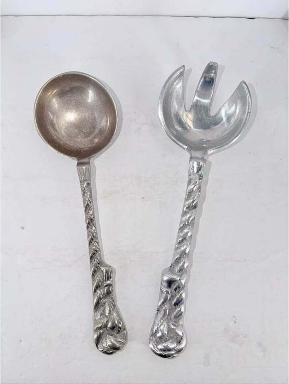 Vintage Silver-Tone Twisted Handle Salad Serving Set